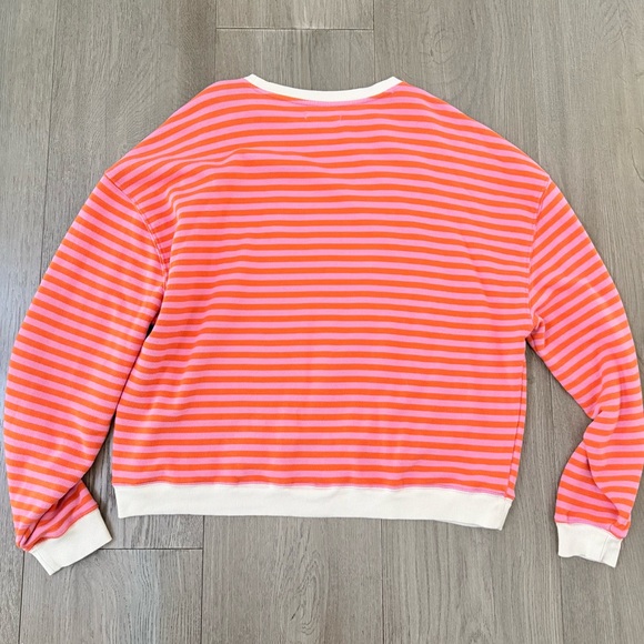 Free People We The Free Oversized Crew Neck Stripe Sweatshirt Papaya Pink Orange - Picture 5 of 10